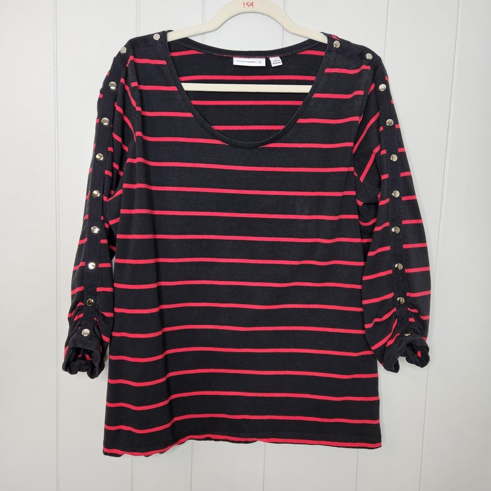 Susan Graver‎ Top Size Large Red Black Stripes Women's